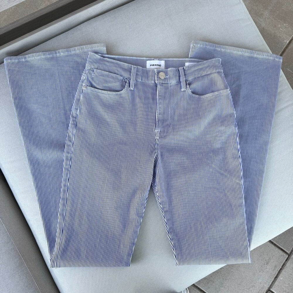Nwt Frame Le High Flare Jeans Blue White Stripe 30